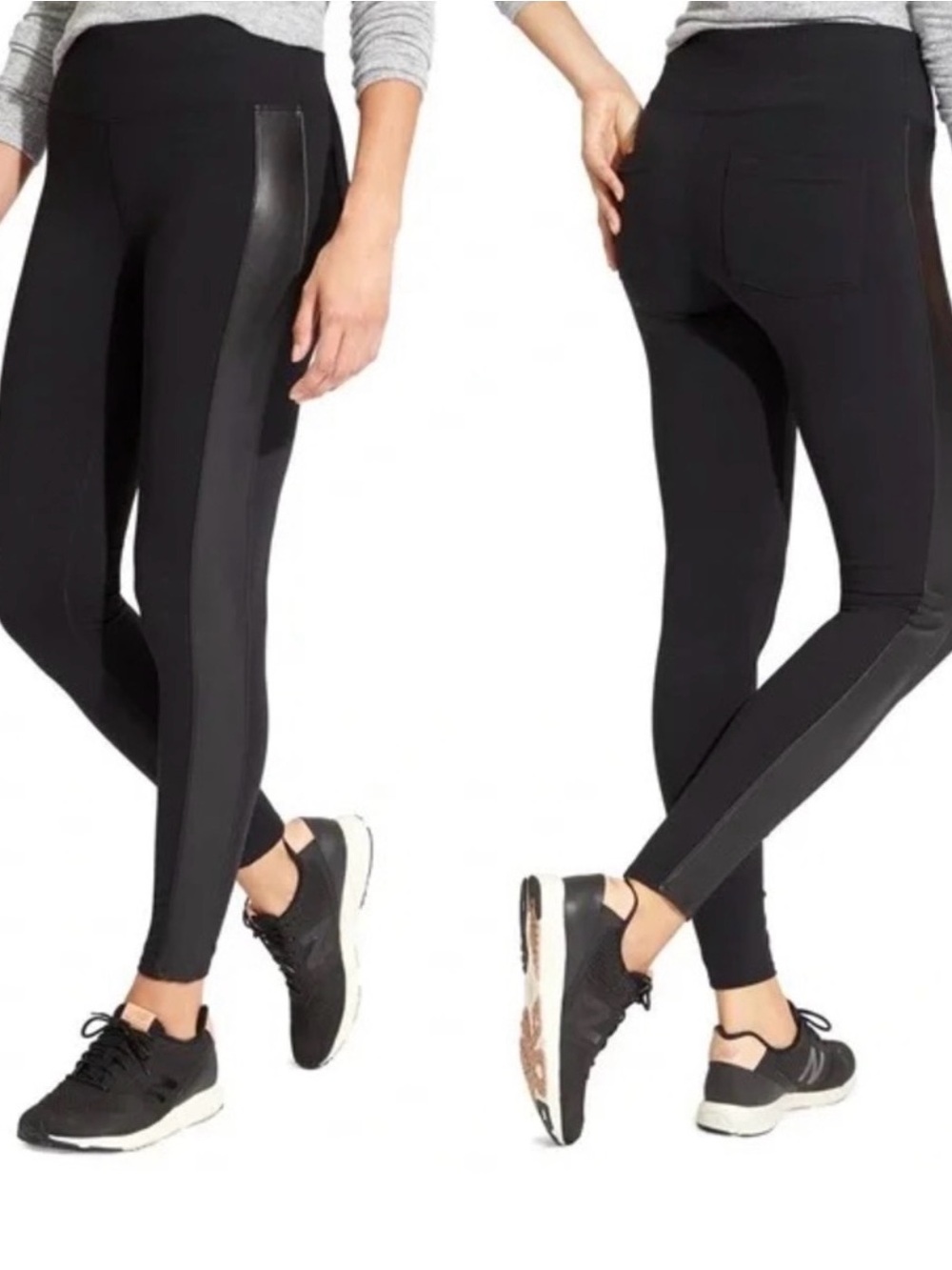 Athleta Black Faux-Leather Side Panel Leggings - Women Tuxedo Metro